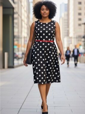 AGB Black and White Polka Dot Dress EUC belt not included